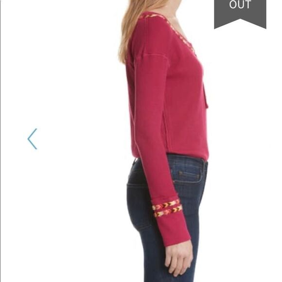 Free People We the Free Rainbow Crochet Thermal Henley Top - Picture 2 of 9